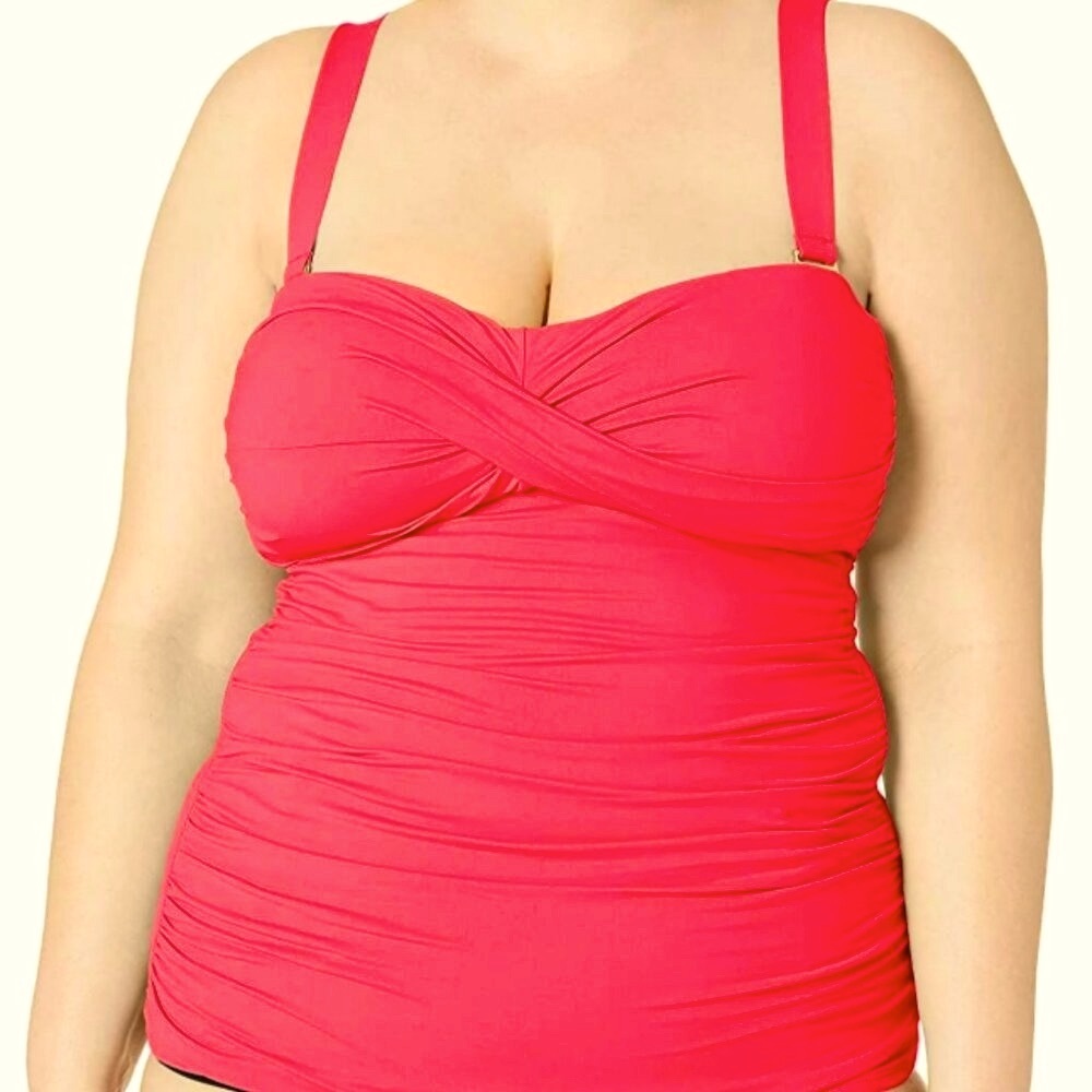 Anne Cole Vibrant Berry Pink Tankini Bandini Shirred Top Swimwear
